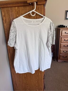 Maurices White Tee with Flutter Short Sleeves